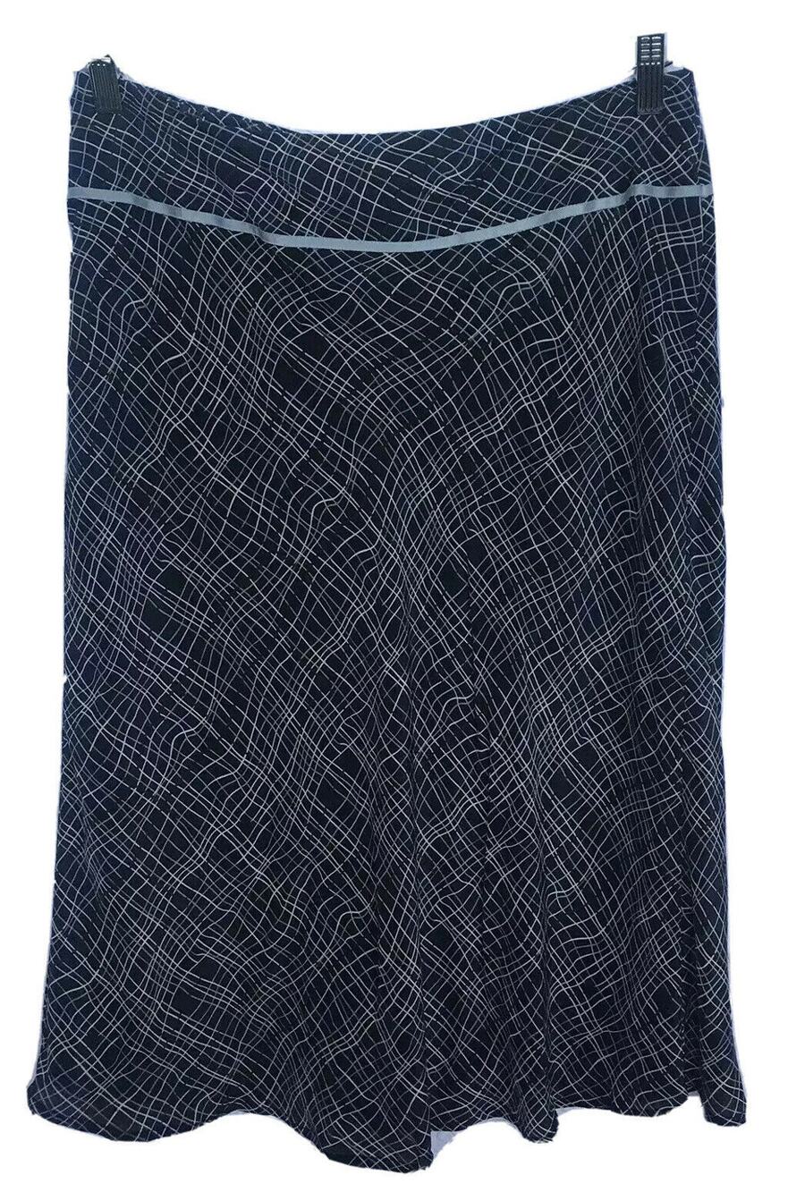 Dress Barn Women’s 100% Silk Navy Blue Grid Pattern Midi Skirt Size 8 NWT